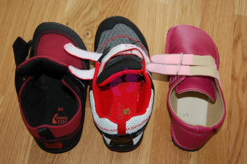 Porovnání Sole Runner Puck, Feelmax Lokka a Beda barefoot - otevřené, vnitřek bot